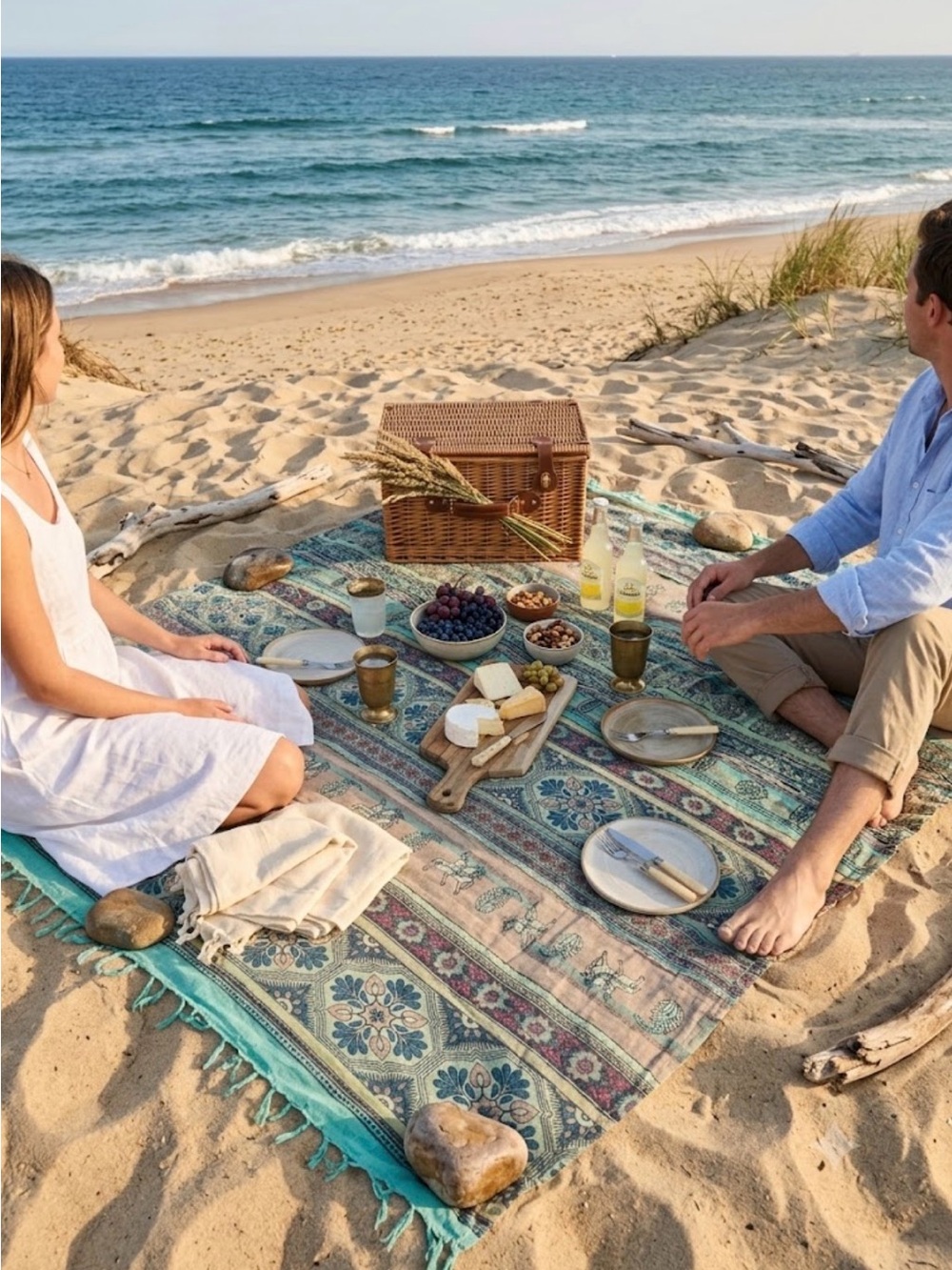 Bohemian Turquoise Striped Picnic Blanket - Home Bath
